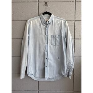 Mens De Fursace Cotton Chambrey Button Front Blue Shirt Parisian Quiet Luxury 15